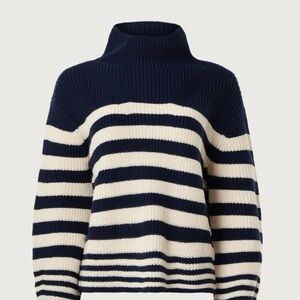 Derek Lam Navy and Cream Striped Turtleneck Sweater